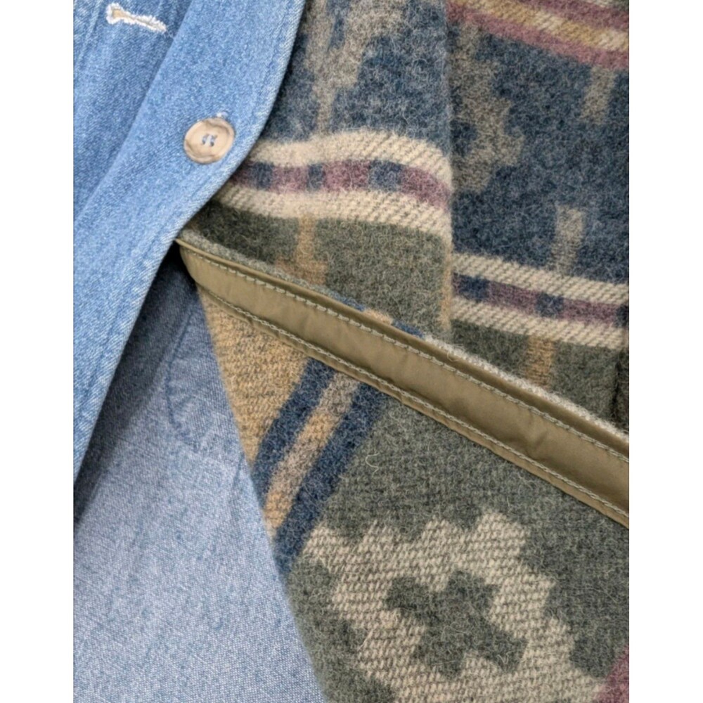 LL Bean Long Denim L Chore Coat Navajo Inspired Wool Blanket Lined Retro 80s - Picture 11 of 12
